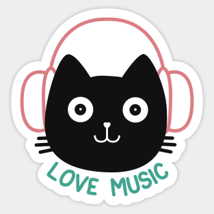 Cute cat listening music Sticker